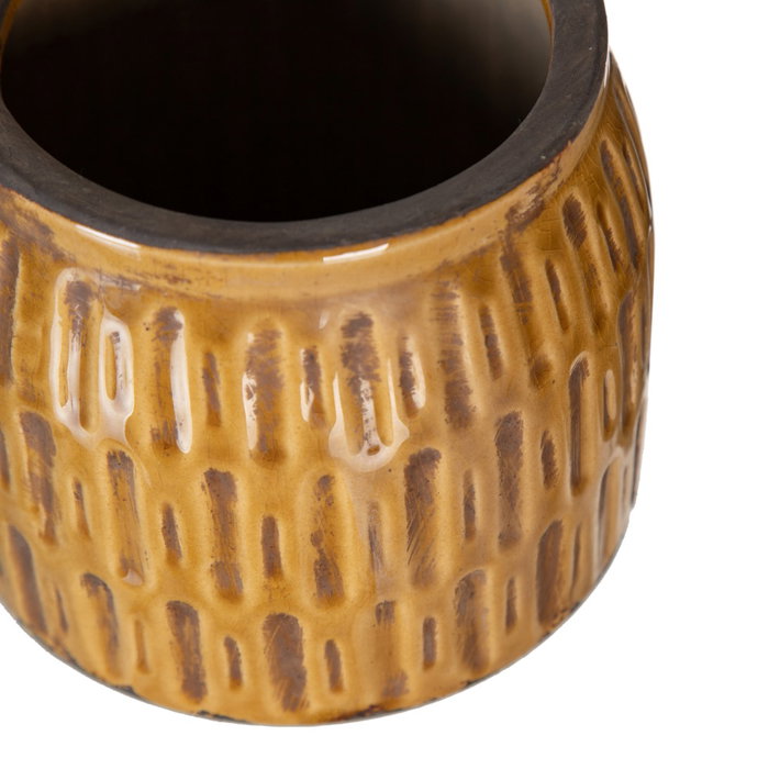 Macetero Mostaza Cerámica Decoración 14 X 14 X 13 cm (Set de 2)