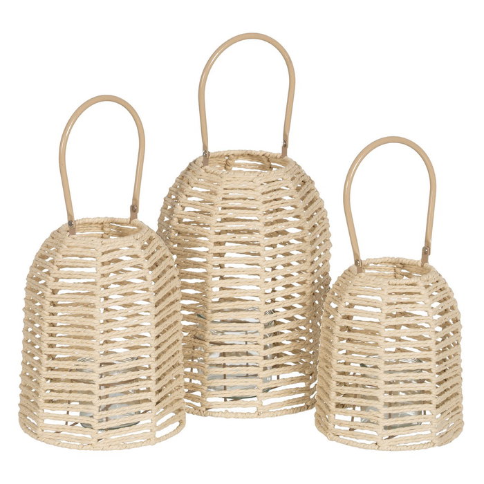 Farol Portavelas Natural Papel-Metal 18 X 18 X 20,50 cm (Set de 2)