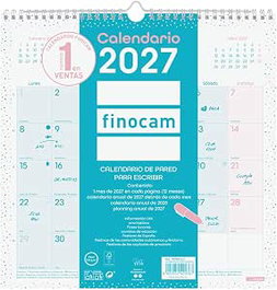 Finocam Calendario de Pared Chic Mensual 2027 Turquesa 300x300 mm