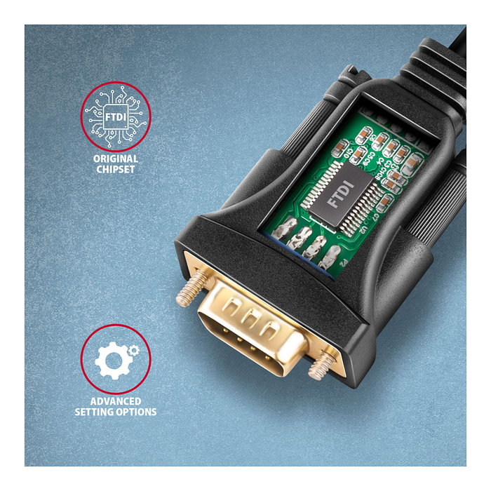 Axagon ADS-1PQN Cable adaptador RS-232 COM-Port a USB 2.0 con chip FT232RL Axagon ADS-1PQN Cable adaptador RS-232 COM-Port a USB 2.0 con chip FT232RL