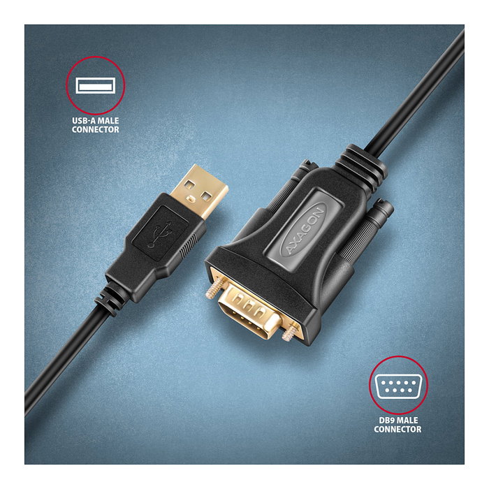 Axagon ADS-1PQN Cable adaptador RS-232 COM-Port a USB 2.0 con chip FT232RL Axagon ADS-1PQN Cable adaptador RS-232 COM-Port a USB 2.0 con chip FT232RL