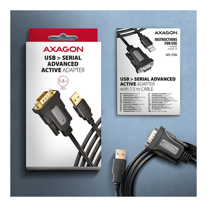 Axagon ADS-1PQN Cable adaptador RS-232 COM-Port a USB 2.0 con chip FT232RL Axagon ADS-1PQN Cable adaptador RS-232 COM-Port a USB 2.0 con chip FT232RL