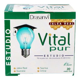 DRASANVI Vitalpur Estudio 20Viales - Complemento alimenticio con Jalea Real, Hierro y Ginkgo para energía y concentración