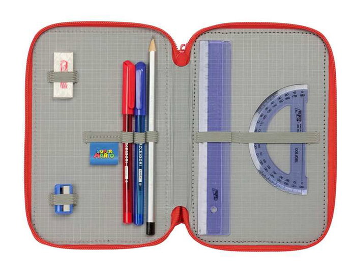 Safta Plumier Triple Estuche Escolar con 37 Piezas, Capacidad 12.5 x 19.5 x 5.5 cm, Para Material de Oficina y Papelería