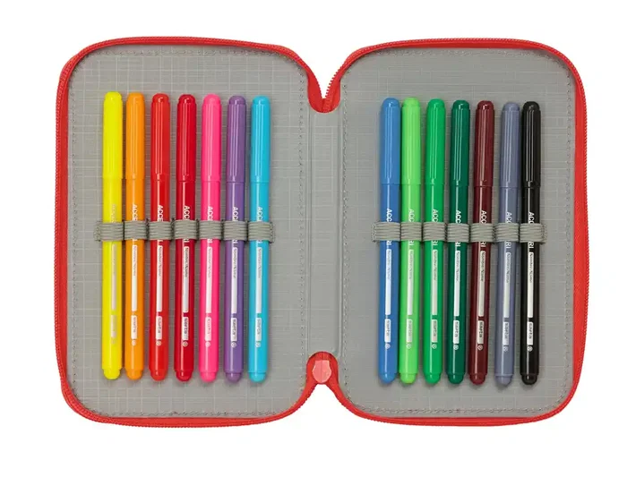 Safta Plumier Escolar Super Mario Triple Cremallera 37 Piezas, Dimensiones 195x125x55 mm