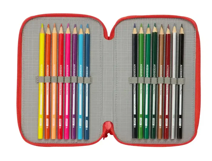 Safta Plumier Escolar Super Mario Triple Cremallera 37 Piezas, Dimensiones 195x125x55 mm