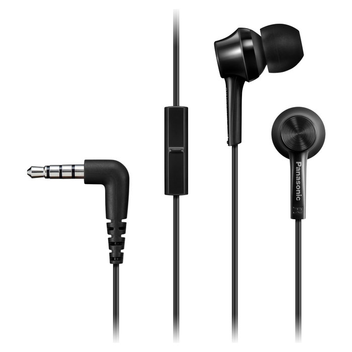 Panasonic RP-TCM115E Auriculares intraaurales alámbricos con micrófono para llamadas y música, color negro