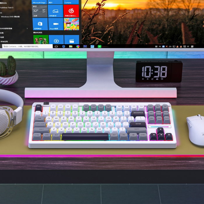 Redragon K607 APS PRO Teclado Gamer Inalámbrico de Perfil Bajo RGB White-Grey