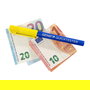 GENIE 11794 Detector de billetes falsos Quicktester, multidivisa, detección por tinta, portátil a batería, azul y amarillo
