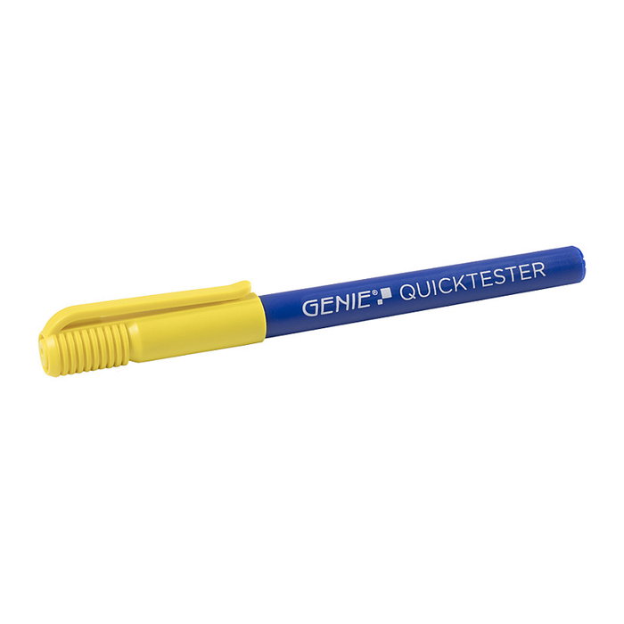 GENIE 11794 Detector de billetes falsos Quicktester, multidivisa, detección por tinta, portátil a batería, azul y amarillo