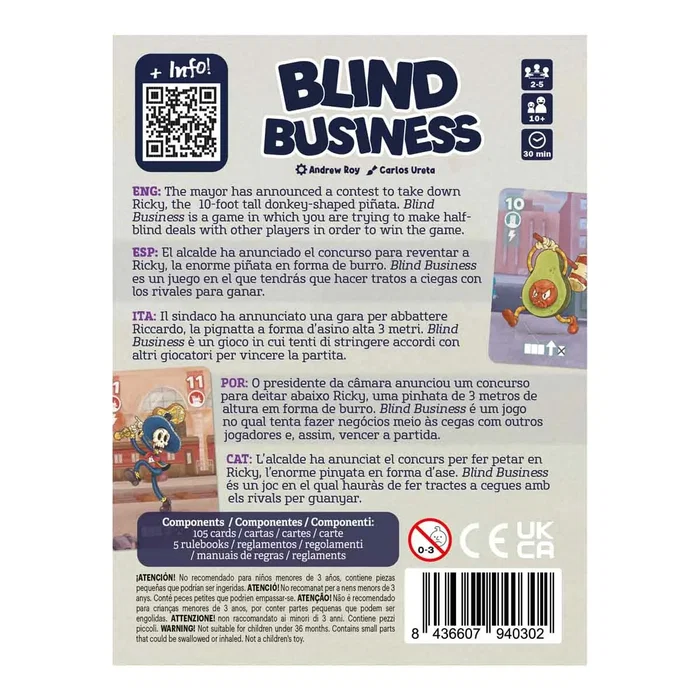 Devir Blind Business - Juego de Cartas de Deducción, Edad 10+, 2-5 Jugadores, Partida 30 Min, 105 Cartas