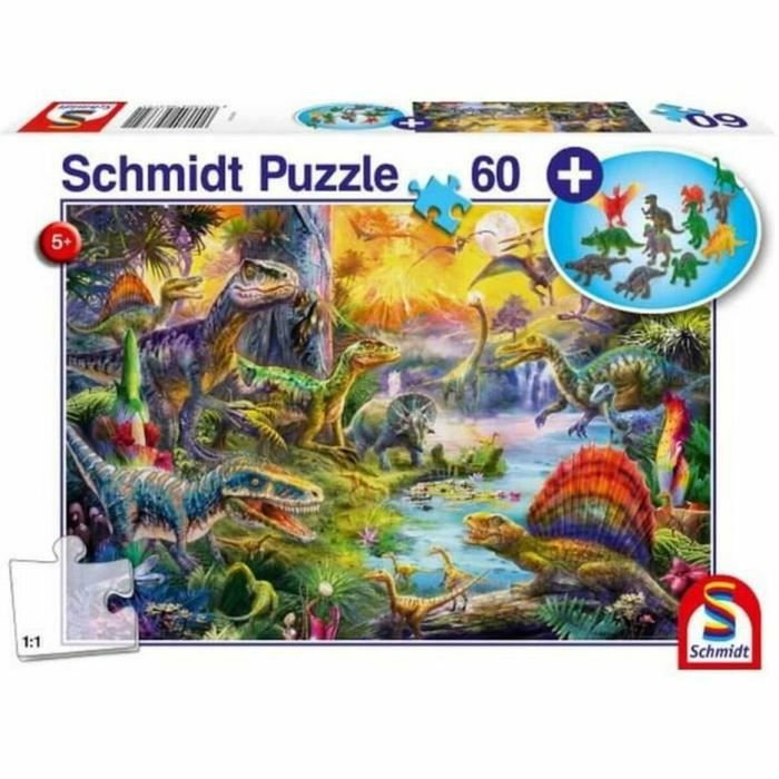 Schmidt Spiele Rompecabezas de Dinosaurios con Figuras Add On de 60 piezas Schmidt Spiele Rompecabezas de Dinosaurios con Figuras Add On de 60 piezas