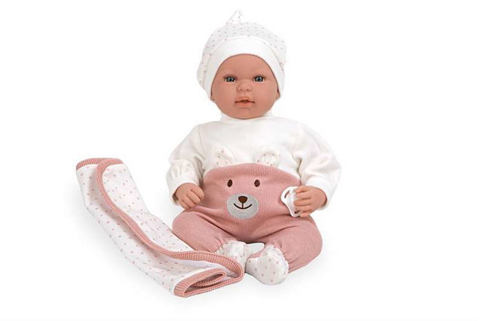 Muñecas Arias Muñeca Elegance 45 cm Mies Rosa con Manta y Mecanismo de Risa Try Me, Con Pilas, Emite Sonidos, 3 años