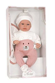 Muñecas Arias Muñeca Elegance 45 cm Mies Rosa con Manta y Mecanismo de Risa Try Me, Con Pilas, Emite Sonidos, 3 años