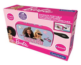 Lexibook Altavoz Portátil Bluetooth Barbie con Acabado de Tela 12x4x8 cm, Incluye Pilas, para Niños a Partir de 6 Años, Varios Idiomas