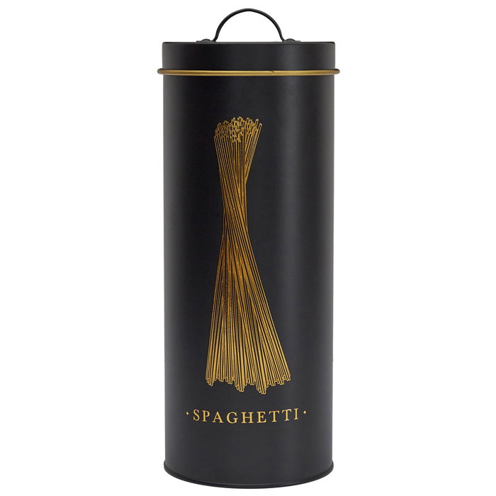 Cook Concept Bote Metal "Spaghetti" Lounge Negro Mate Con Ilustraciones Dorado Tapa Asa 11,2x31,5 Cm