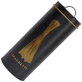Cook Concept Bote Metal "Spaghetti" Lounge Negro Mate Con Ilustraciones Dorado Tapa Asa 11,2x31,5 Cm