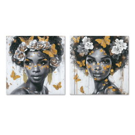 DKD Home Decor Set de 4 Cuadros de Lienzo y MDF 60x60 cm, Surtido de 2 Diseños, Dorado y Negro