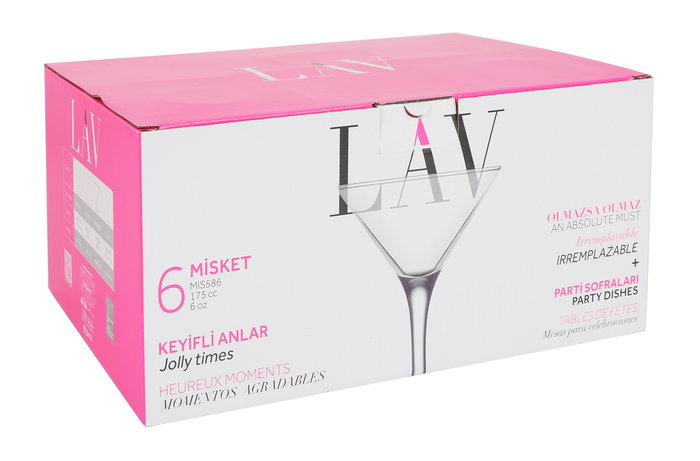 LAV Set de 6 Copas de Cóctel Misket, 175 cc/6 oz, Cristal - Dimensiones: 33 cm largo x 22.3 cm ancho x 15.7 cm alto (4 Cajas)