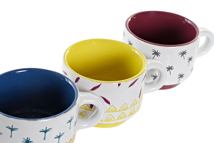 DKD Home Decor Set de 6 Tazas de Gres Colección Africa Turquesa Azul Amarillo 12 x 7 x 24 cm Capacidad 90 ml Apto Microondas Lavavajillas