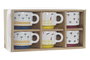 DKD Home Decor Set de 6 Tazas de Gres Colección Africa Turquesa Azul Amarillo 12 x 7 x 24 cm Capacidad 90 ml Apto Microondas Lavavajillas