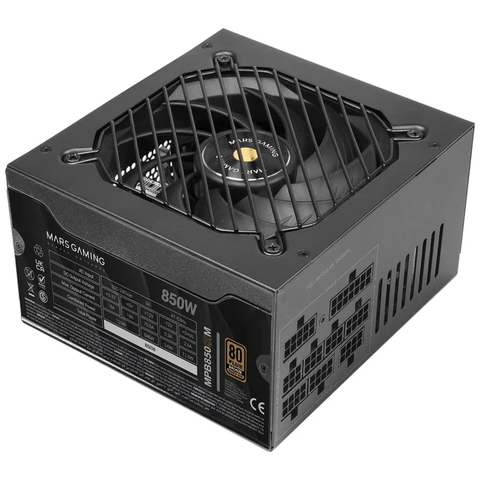 Mars Gaming MPB850SIM Fuente de Alimentación ATX 850W 80 PLUS Bronze, Modular, Ventilador 140mm Silencioso FDB, Cableado Negro Plano, 7 Años Garantía
