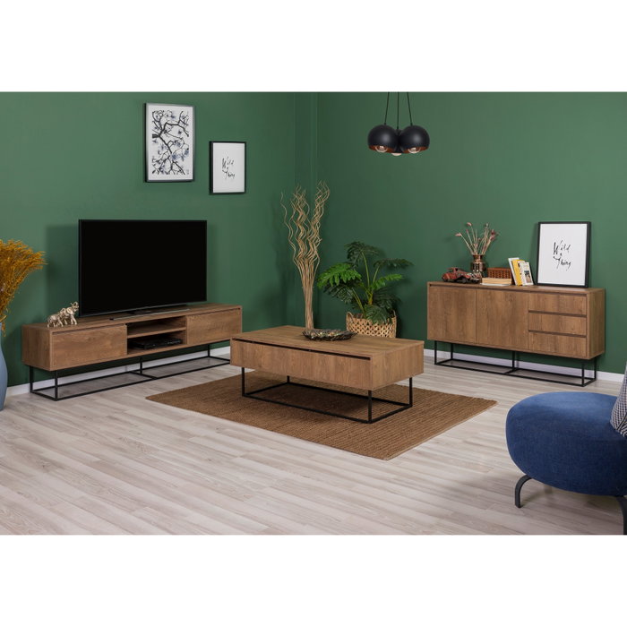 Hanah Home Laxus Takım 9 Juego de Muebles para Sala Nogal y Negro 90x39x40 cm