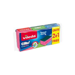Vileda Estropajo Glitzi Colors Salva Uñas 2+1, Antibacterias, Poliuretano, Para Múltiples Superficies
