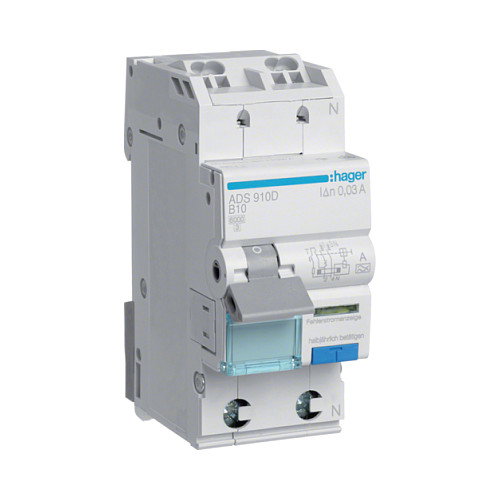 Hager ADS910D Interruptor diferencial 1P+N 6kA B-10A 30mA Tipo A QuickConnect Hager ADS910D Interruptor diferencial 1P+N 6kA B-10A 30mA Tipo A QuickConnect