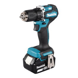 Makita DDF487RFE3 Destornillador Eléctrico Atornillador Percutor a Batería 18V, Portabrocas 1/2", 1700 RPM, Par Máx. 40 Nm, Incluye Batería y Cargador, Color Negro/Azul/Acero