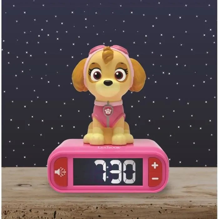 Lexibook Reloj Despertador Digital con Luz Nocturna - Paw Patrol, Luz y Sonido 3D para Niñas - Modelo LEX3380743104935
