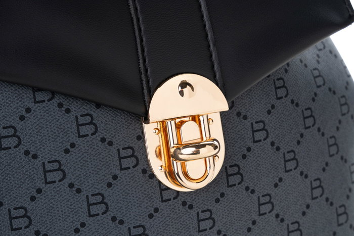 Lucky Bees Mochila 1214 v2, Polipiel, Negro y Gris, Diseño Atemporal, 2 Bolsillos