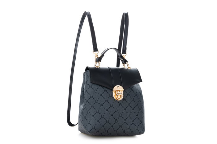 Lucky Bees Mochila 1214 v2, Polipiel, Negro y Gris, Diseño Atemporal, 2 Bolsillos
