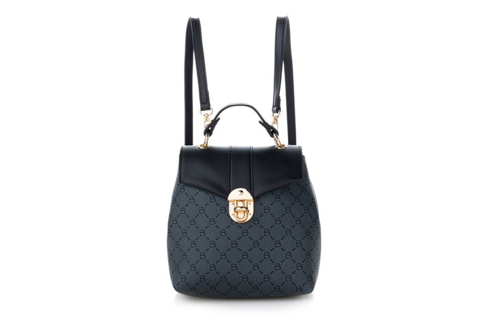 Lucky Bees Mochila 1214 v2, Polipiel, Negro y Gris, Diseño Atemporal, 2 Bolsillos