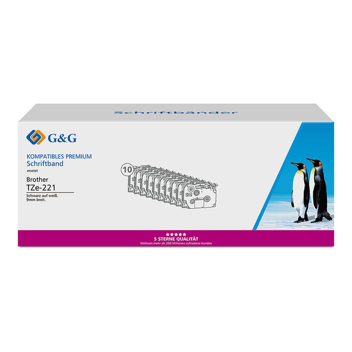 G&G 10 paquetes de cintas de etiquetas compatibles con Brother TZe-221, 9 mm x 8 m G&G 10 paquetes de cintas de etiquetas compatibles con Brother TZe-221, 9 mm x 8 m