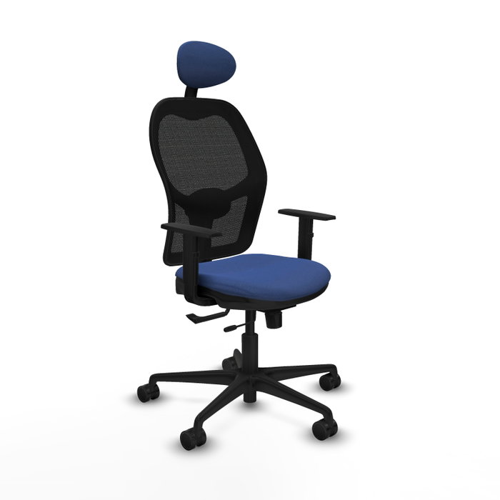 Silla de oficina Jorquera con mecanismo Sincro/Traslack tapizada con Tela color Azul marino y malla color Negro. Equipada con lumbar 1D, Brazos 1D, Cabecero Fijo y Ruedas 65mm nailon Silla de oficina Jorquera con mecanismo Sincro/Traslack tapizada con Tela color Azul marino y malla color Negro. Equipada con lumbar 1D, Brazos 1D, Cabecero Fijo y Ruedas 65mm nailon