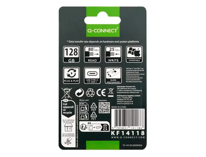 Q-connect Memoria USB 128 GB 3.2 Tipo C Flash Drive Plateado Q-connect Memoria USB 128 GB 3.2 Tipo C Flash Drive Plateado