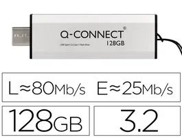 Q-connect Memoria USB 128 GB 3.2 Tipo C Flash Drive Plateado
