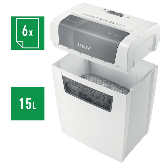 LEITZ IQ home Trituradora de documentos con corte de partículas, 6 hojas, blanco