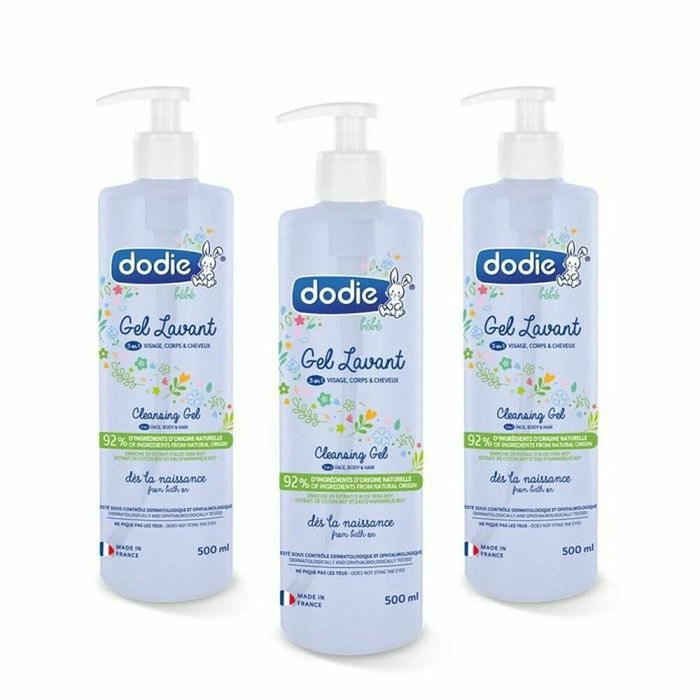 Dodie Gel de Lavado 3 en 1 para Bebé, Cara, Cuerpo y Cabello, Pack de 3 x 500 ml