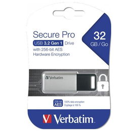 Verbatim Secure Pro Pendrive 32GB USB 3.2 Retráctil con Cifrado Hardware AES 256-bit Plata