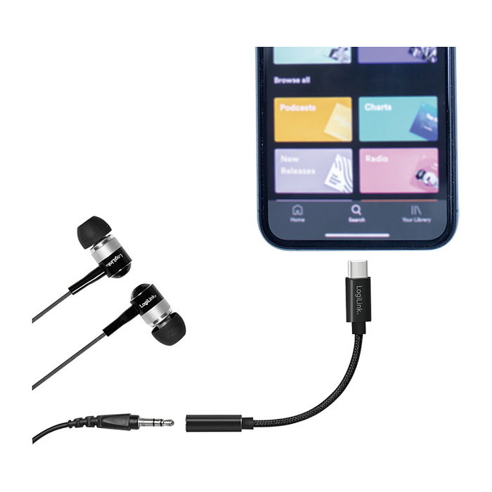 LOGILINK Adaptador de Audio USB-C a Jack 3,5 mm TRRS, 0,13 m, Negro