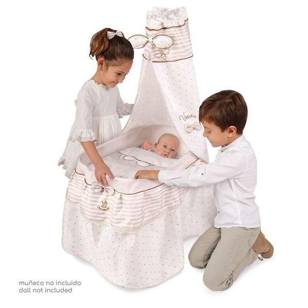 Decuevas Moisés Verona para Muñecas hasta 60 cm, Cuna de Juguete con Estructura de Metal, 37x60x100 cm