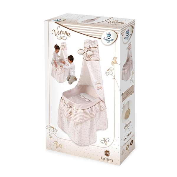 Decuevas Moisés Verona para Muñecas hasta 60 cm, Cuna de Juguete con Estructura de Metal, 37x60x100 cm