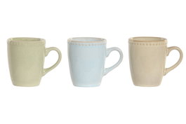 DKD Home Decor Set de 12 Tazas de Gres Esmaltado JIAHUA 26, 350ml, Colores Surtidos