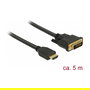 DeLOCK 85656 Cable adaptador HDMI tipo A a DVI bidireccional, macho a macho, 5 m, negro, máxima resolución 2560x1600, 28 AWG