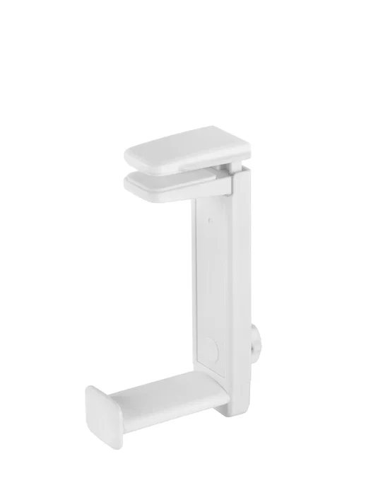 Mars Gaming MHH2W Soporte para Auriculares Universal 2 en 1, Dual Gancho/Soporte, Pinza Ajustable, Rotación 360°, Gestiona Cables, Peso Máx. 1 kg, Color Blanco