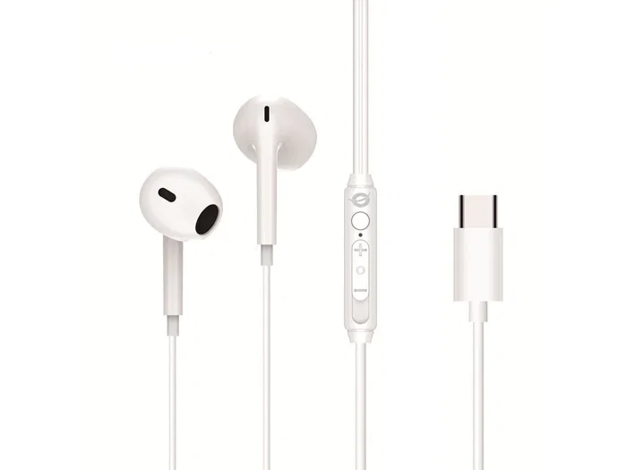 Conceptronic Brendan02W Auriculares intrauditivos USB-C con micrófono, controles en línea y cable de 1.2m - Color Blanco