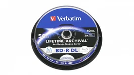 Verbatim BD-R 50GB - M-DISC - Paquete de 10 discos Blu-ray grabables de doble capa, velocidad 6x, caja Cake Box, imprimible