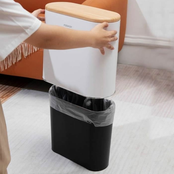 Kitchen Move Papelera de baño con empuje estrecho 10 L Madera Kitchen Move Papelera de baño con empuje estrecho 10 L Madera